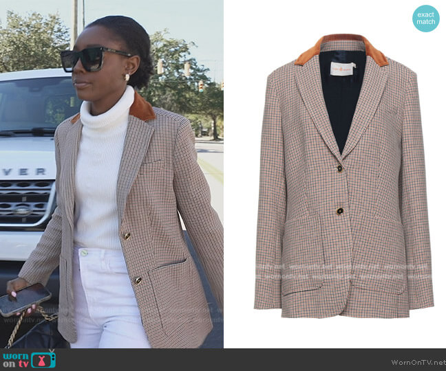 Tory Burch Plaid Blazer worn by Venita Aspen on Southern Charm