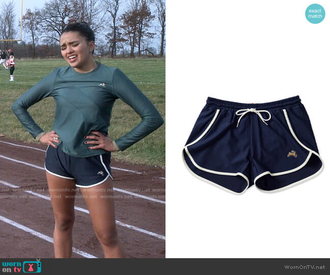 Tracksmith Van Cortlandt Shorts in Navy Ivory worn by Noa Olivar (Maia Reficco) on Pretty Little Liars Original Sin