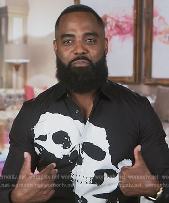 Tucker’s black skull print shirt on The Real Housewives of Atlanta