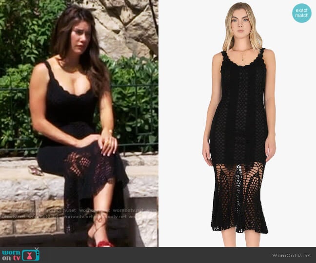 Turquoise Kailey Mermaid Crochet Black Dress worn by Steffy Forrester (Jacqueline MacInnes Wood) on The Bold and the Beautiful