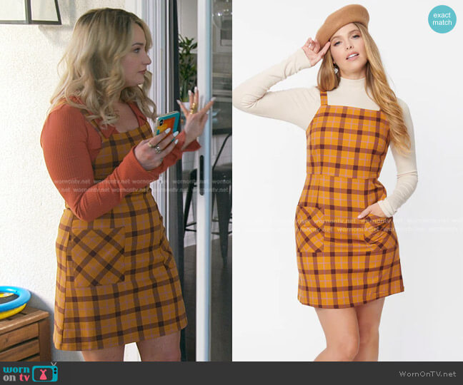 Unique Vintage Retro Style Mustard & Burgundy Plaid Claudia Pinny Mini Dress worn by Davia (Emma Hunton) on Good Trouble