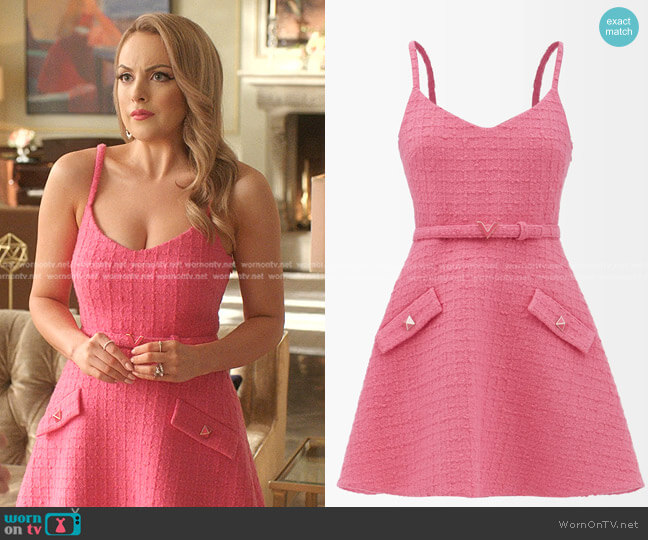 Valentino Flared Wool-Blend Tweed Mini Dress worn by Fallon Carrington (Elizabeth Gillies) on Dynasty