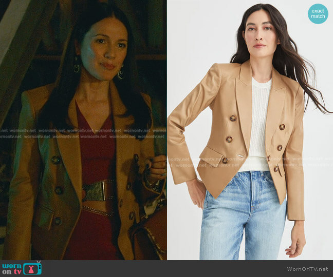 Veronica Beard Cooke Leather Dickey Jacket worn by Bianca Tavez (Priscilla Garita) on Good Trouble