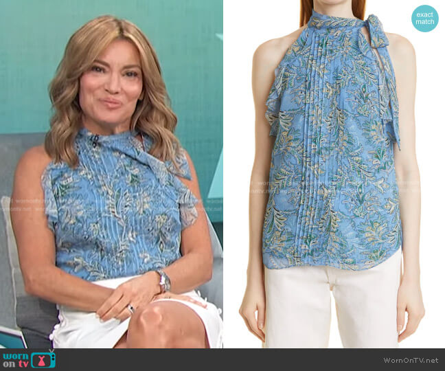 Veronica Beard Dali Floral Tie Neck Silk Blouse worn by Kit Hoover on Access Hollywood