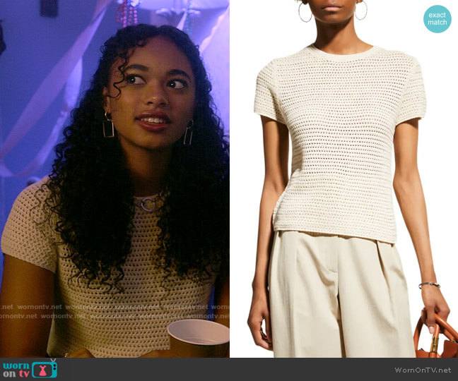 Vince Short-Sleeve Cotton Crochet Top in Cream worn by Tabitha 'Tabby' Hayworth (Chandler Kinney) on Pretty Little Liars Original Sin
