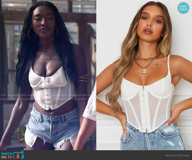 White Fox Boutique Unapologetic Bustier in White worn by Zeta Morrison on Love Island USA
