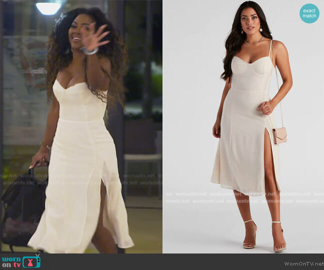 Windsor Chic Flowy Chiffon Midi Dress worn by Kenya Moore on The Real Housewives of Atlanta