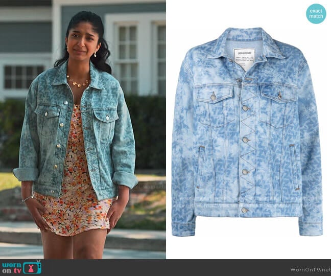 Zadig and Voltaire Kaze Monogram Print Denim Jacket worn by Devi Vishwakumar (Maitreyi Ramakrishnan) on Never Have I Ever
