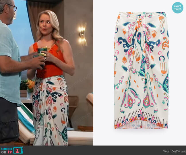 Zara Linen Blend Knotted Pareo Skirt worn by Felicia Scorpio (Kristina Wagner) on General Hospital