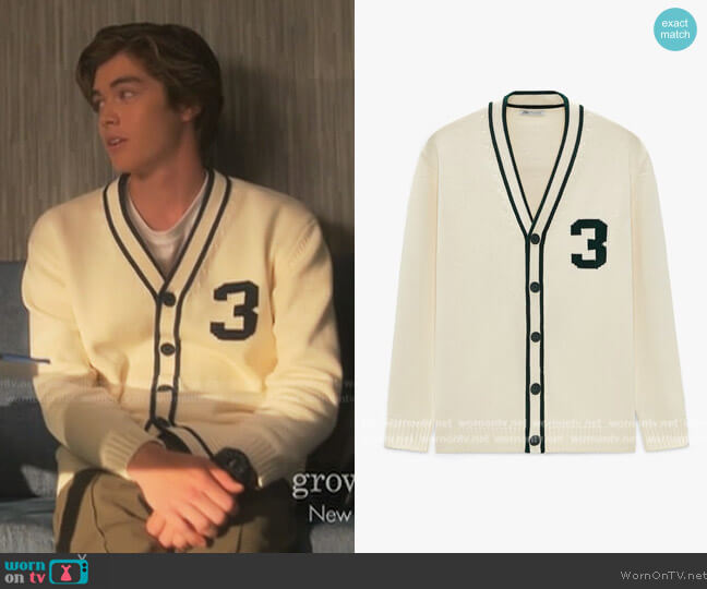 Zara Numbered Jacquard Cardigan worn by (Matthew Sato) on Grown-ish