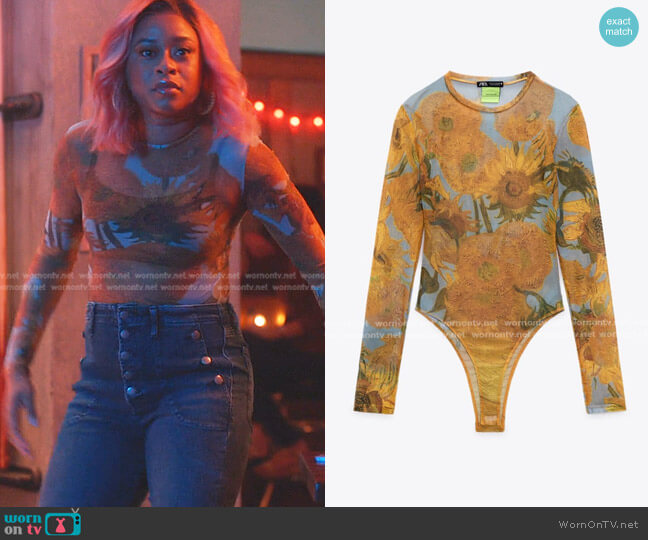 Zara Tulle Vincent Van Gogh Bodysuit worn by Phoebe (Phoebe Robinson) on Everythings Trash