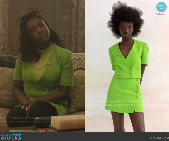 Zara Crop Textured Blazer worn by Jemma St. John (Judae'a) on The Chi