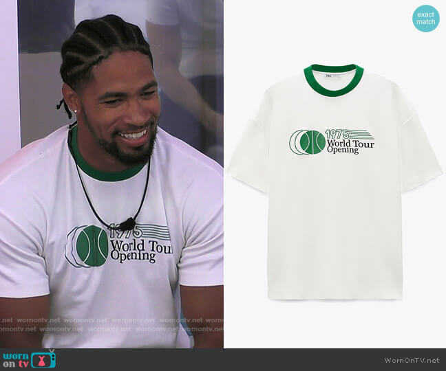 Zara Combination Print T-shirt worn by Jesse Bray on Love Island USA