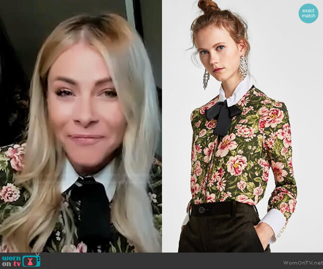 Zara Floral Blouse with Pearl Buttons worn by Katie Krause on Extra