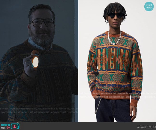 Zara Geometric Jacquard Sweater worn by (Michael Cyril Creighton) on Only Murders in the Building