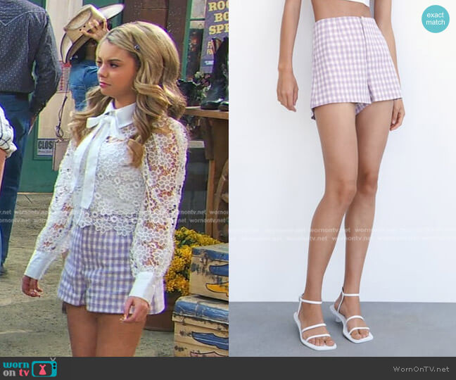 Zara Gingham Shorts worn by Destiny Baker (Mallory James Mahoney) on Bunkd