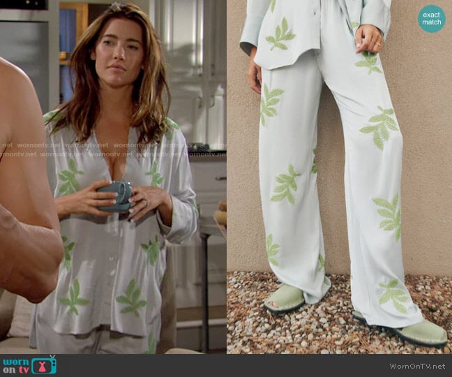 Zara Embroidered Leaf Pants worn by Steffy Forrester (Jacqueline MacInnes Wood) on The Bold and the Beautiful