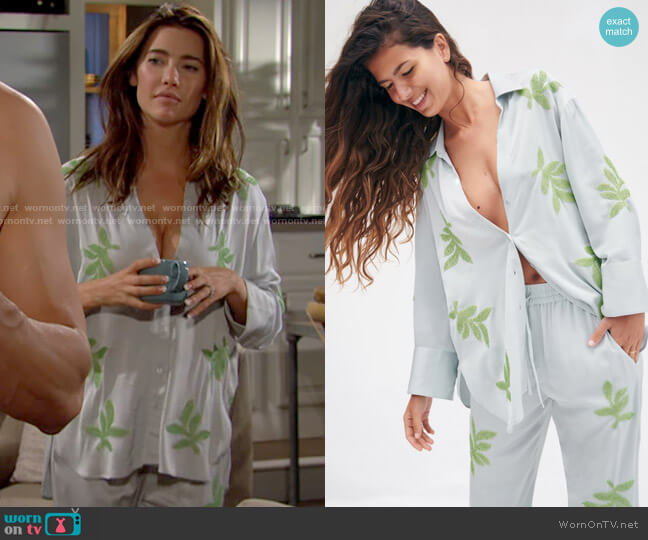 Zara Leaf Embroidered Shirt worn by Steffy Forrester (Jacqueline MacInnes Wood) on The Bold and the Beautiful