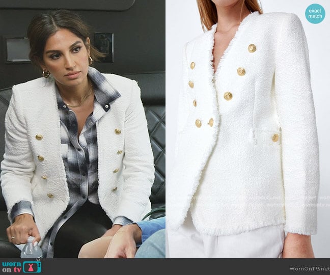 Zara Frayed Tweed Blazer with gold buttons worn by Leva Bonaparte on Southern Charm