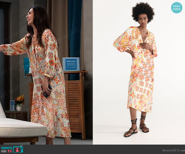 Zara Voluminous Printed Dress worn by Anna Devane (Finola Hughes) on General Hospital