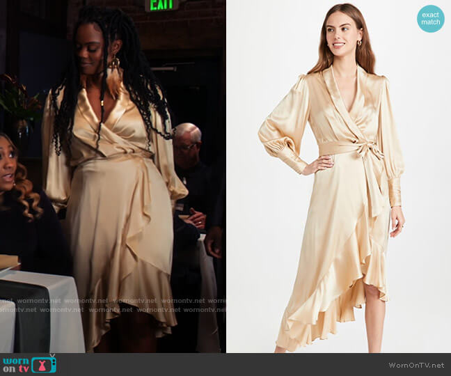 Zimmermann Silk Wrap Midi Dress worn by Sabrina Hollins (Novi Brown) on Tyler Perrys Sistas