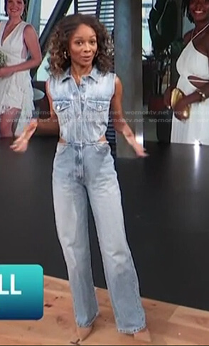 Zuri’s cutout denim jumpsuit on Access Hollywood