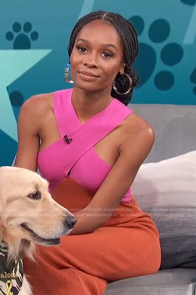 Zuri’s pink and orange cross neck dress on Access Daily
