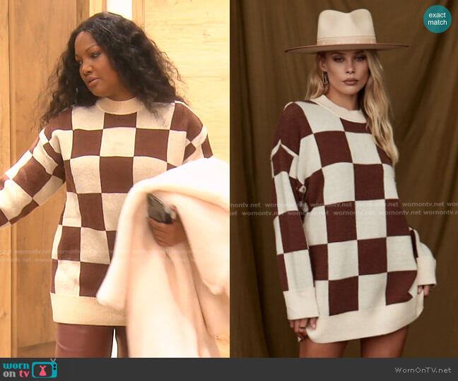 12th Tribe Squared Up Checkered Sweater worn by Garcelle Beauvais on The Real Housewives of Beverly Hills