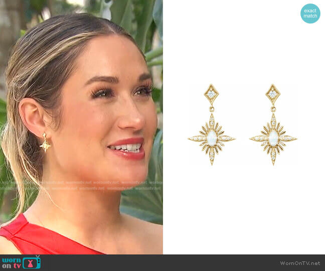 302 Fine Jewelry 14K Yellow Natural White Opal & 1/6 CTW Natural Diamond Celestial Earrings worn by Rachel Recchia on The Bachelorette