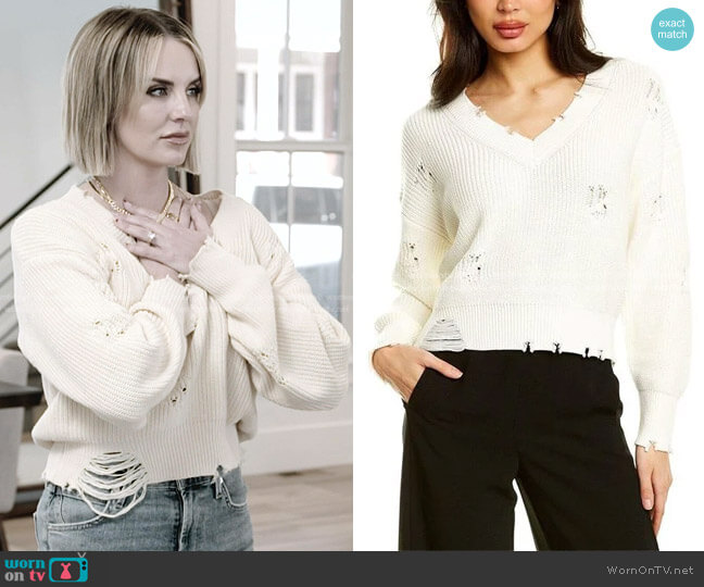 525 America Distressed V-neck Sweater worn by Whitney Rose on The Real Housewives of Salt Lake City