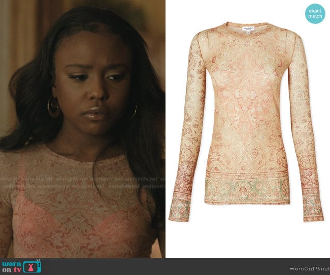 Acne Studios Long Sleeve Estrelle VCarpet Print Mesh Top worn by Jemma St. John (Judae'a) on The Chi