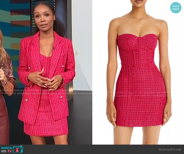 AQUA x Maeve Reilly Tweed Bustier Dress worn by Zuri Hall on Access Hollywood