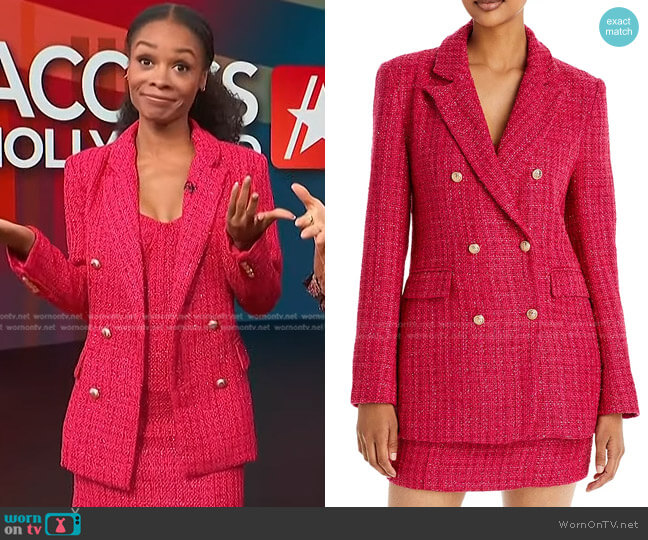 AQUA x Maeve Reilly Tweed Double Breasted Blazer worn by Zuri Hall on Access Hollywood