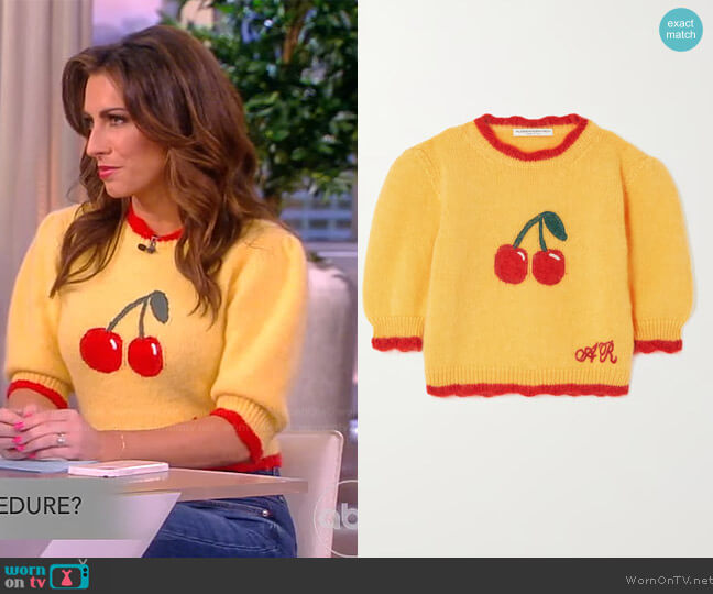 Alessandra Rich Cherry-detail short-sleeved jumper worn by Alyssa Farah Griffin on The View