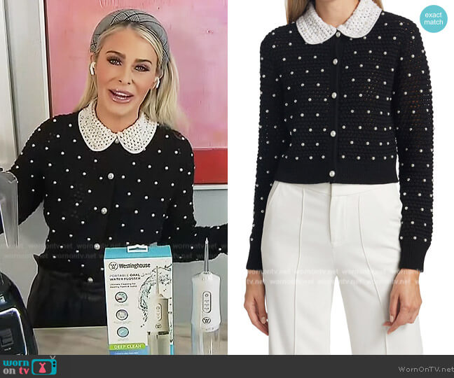 Alice + Olivia Collins Embellished Cardigan worn by Saddie Murray on Extra