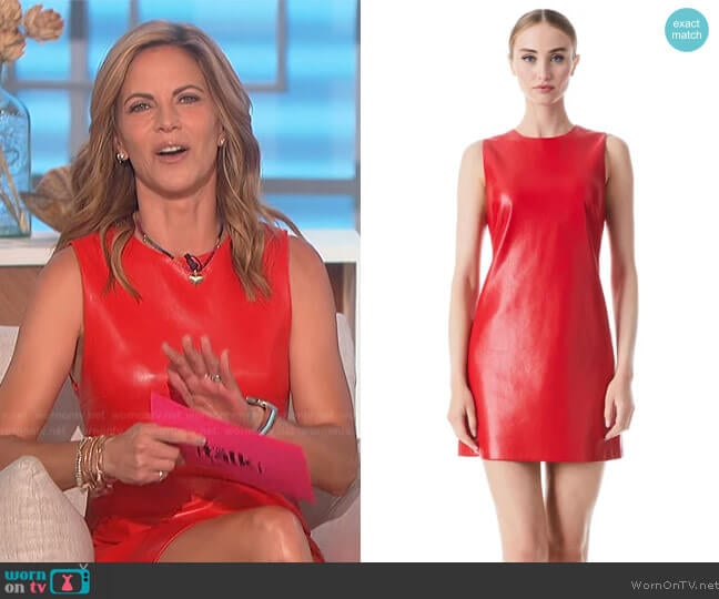 Alice + Olivia Coley Vegan Leather Crew Neck Dress worn by Natalie Morales on The Talk