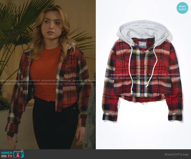 American Eagle Cropped Flannel Shirt Hoodie worn by Tory Nichols (Peyton List) on Cobra Kai