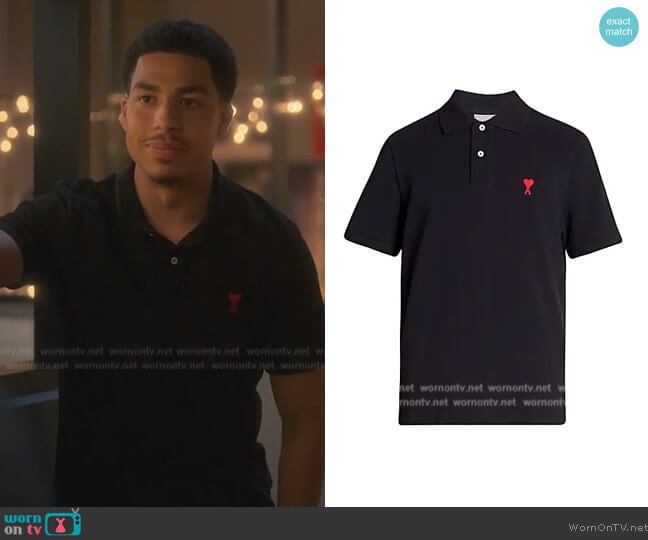 AMI Paris Ami De Coeur Polo Shirt worn by Andre Johnson, Jr. (Marcus Scribner) on Grown-ish