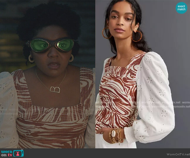 Anthropologie Love The Label Smocked Puff-Sleeve Blouse worn by Beth Chapel (Anjelika Washington) on Stargirl