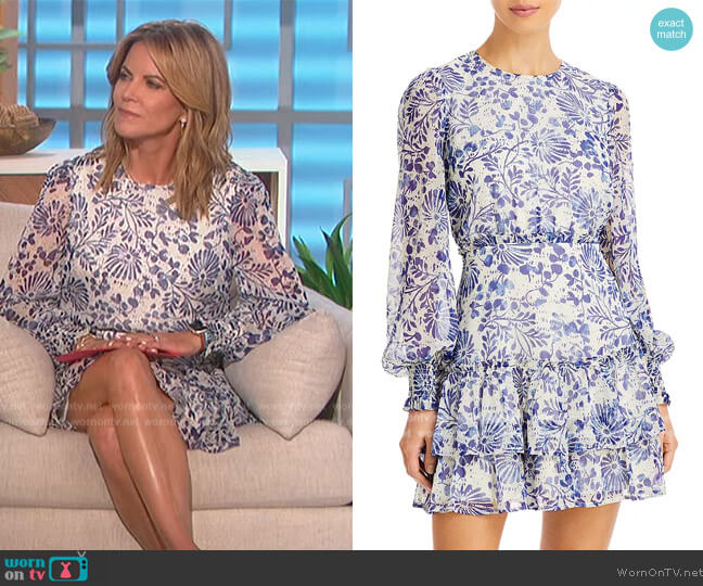 Aqua Floral Ruffled Mini Dress worn by Natalie Morales on The Talk