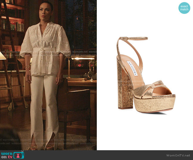 Aquazzura Sinner Platform Sandal worn by Cristal Jennings (Daniella Alonso) on Dynasty