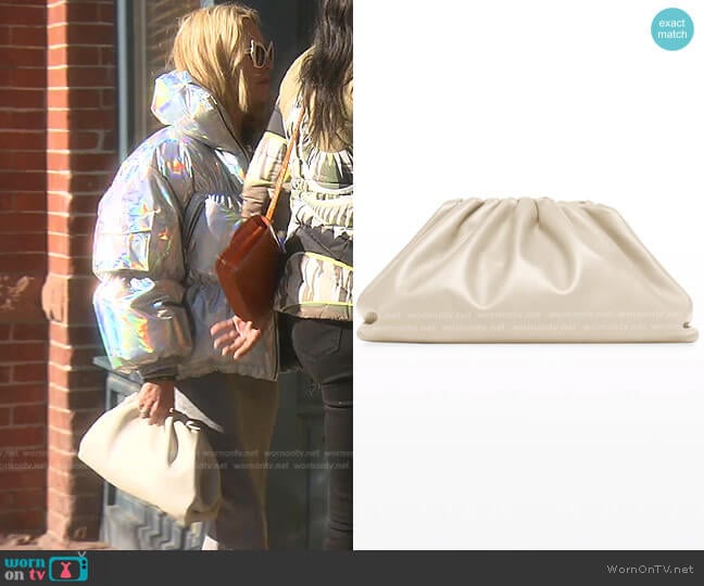 Bottega Veneta The Pouch Bag in Butter Calf Leather in Plaster worn by Sutton Stracke on The Real Housewives of Beverly Hills