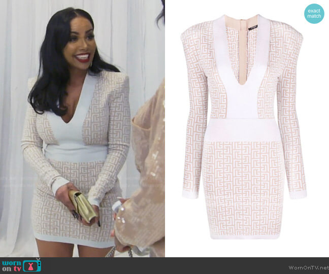 Balmain Monogram-pattern Long-sleeve Dress worn by Fatum Alford on The Real Housewives of Atlanta