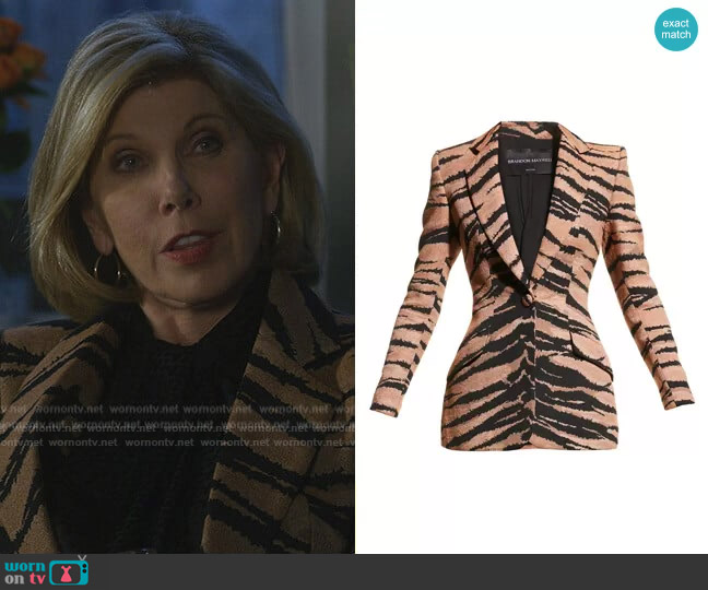 Brandon Maxwell Tiger Jacquard Blazer Jacket worn by Diane Lockhart (Christine Baranski) on The Good Fight