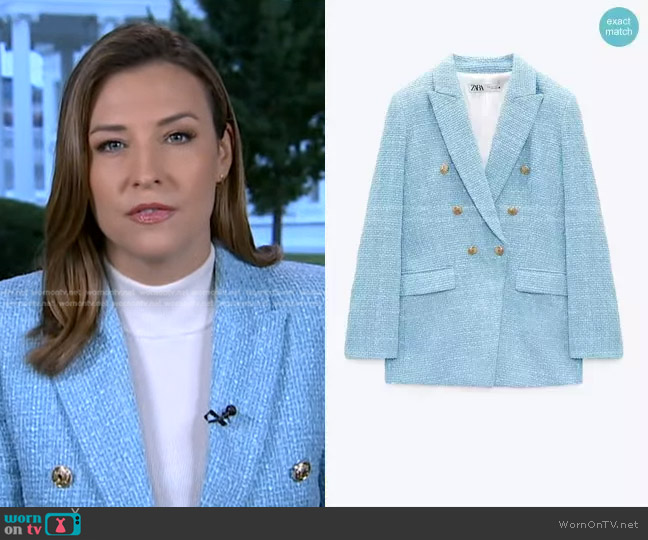 Zara Buttoned Textured Weave Blazer worn by Mary Bruce on Good Morning America