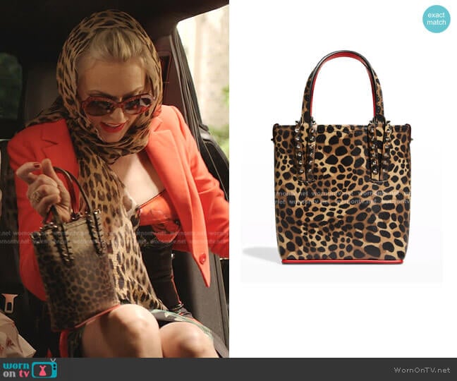Christian Louboutin Cabata Madagascar Mini North-South Tote Bag worn by Alexis Carrington (Elaine Hendrix) on Dynasty