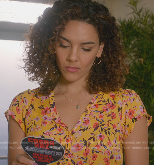 Carmen’s yellow floral print dress on Cobra Kai