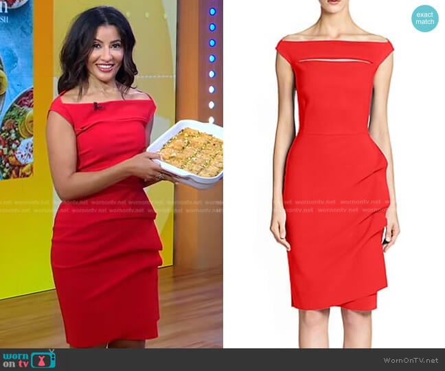 Chiara Boni La Petite Robe Melania Short Off-The-Shoulder Dress worn by Suzy Karadsheh on Good Morning America