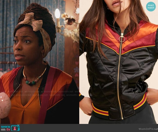 Classic Rock Couture Quilted 70s StyleSatin Jacket worn by Denise (Sasheer Zamata) on Home Economics