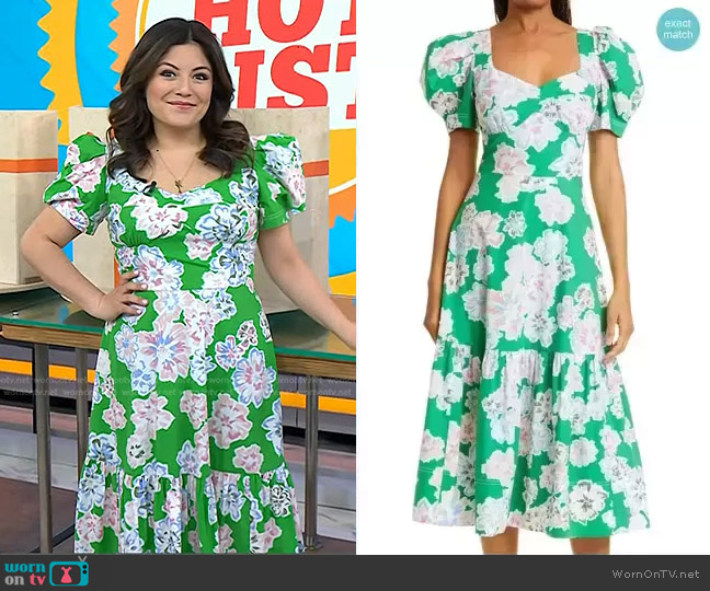 Tanya Taylor Danielle Floral Print Puff Sleeve Dress worn by Adrianna Barrionuevo Brach on Today